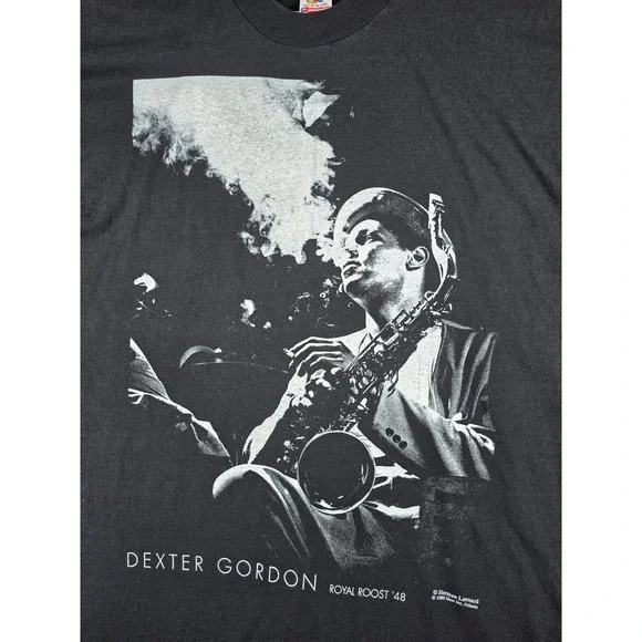 Vintage Dexter Gordon Royal Roost 48 Jazz Saxophone Graphic T Shirt Mens XL 1990